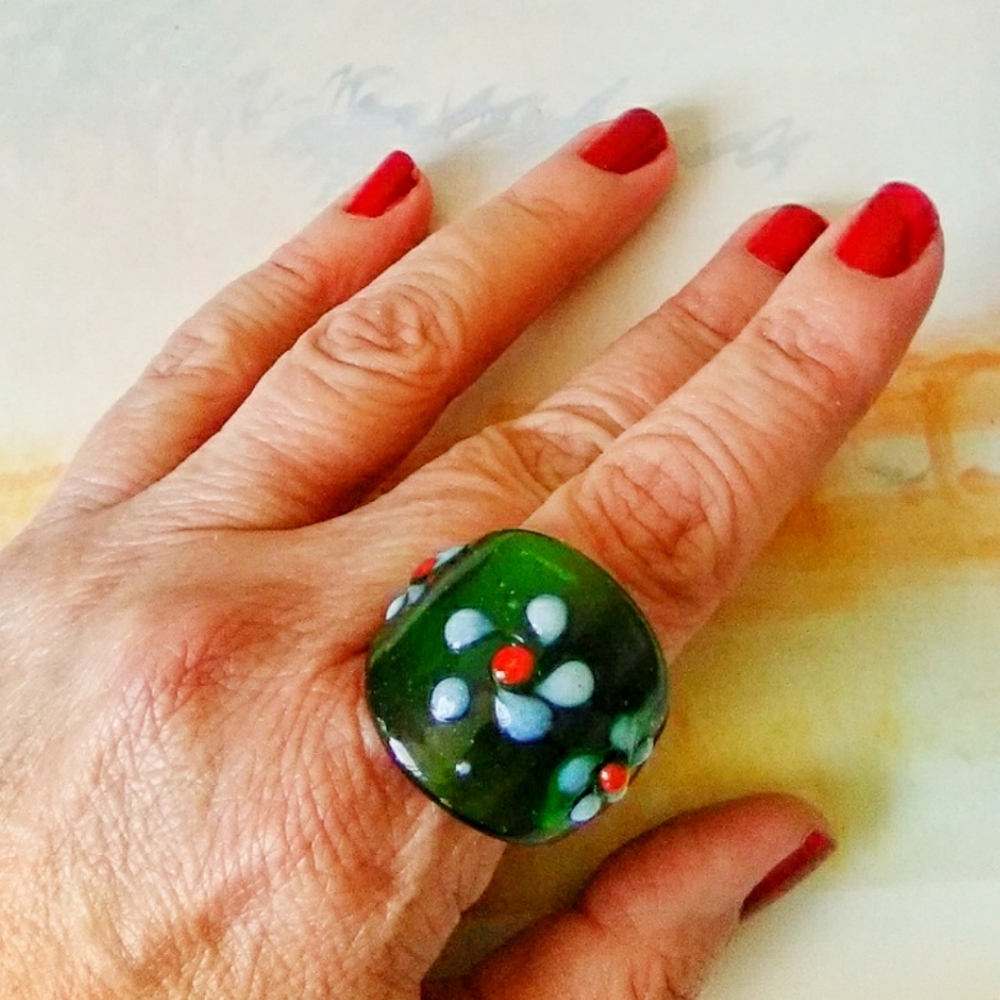 Glass Boho Hippie Chunky Daisy Ring